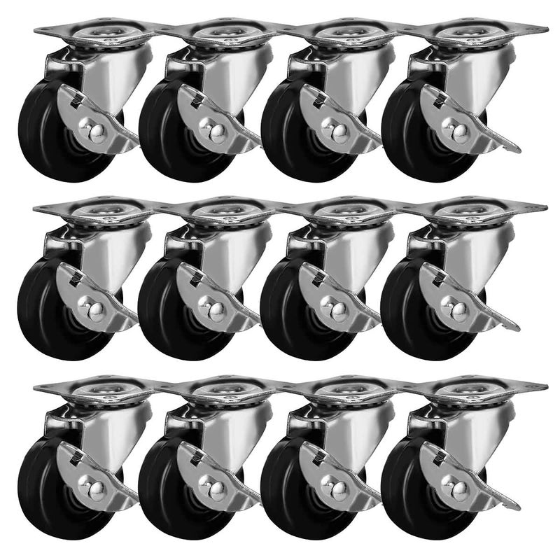 MegaDeal 12 PK 2" Swivel Caster with Brake Wheels Hard Rubber Base with Top Plate & Bearing - Image 1